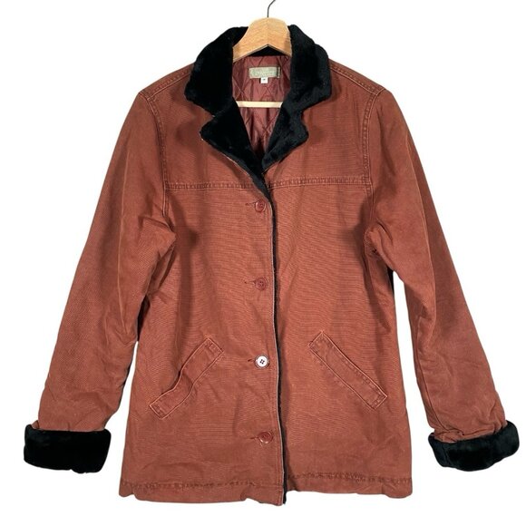 VTG Territory Ahead Coat M Canvas Chore Barn Ranch Work Jacket Faux Fur Trim - Picture 1 of 15